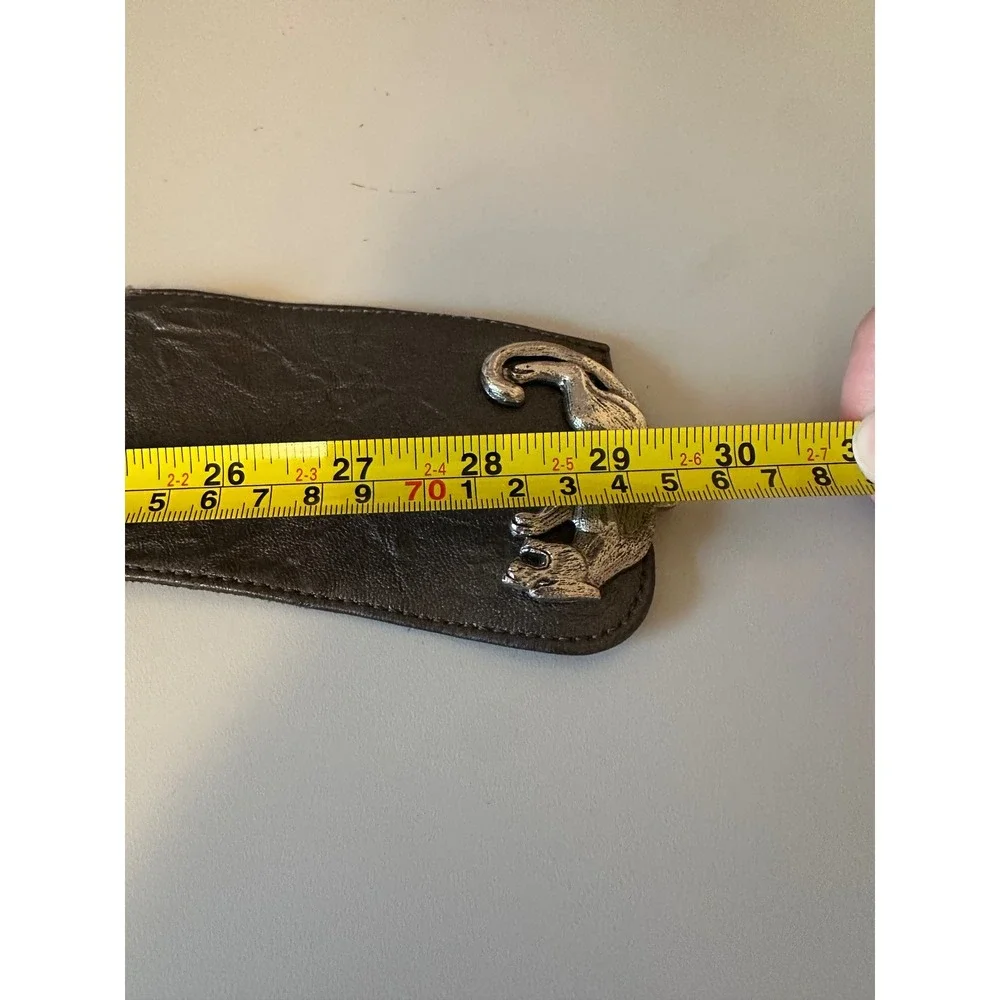 Raina Silver Panther Buckle Wide Leather and Elastic Belt